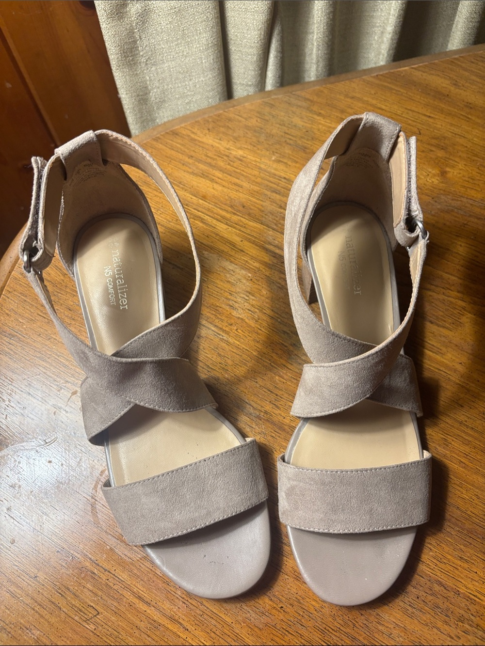 Naturalizer Beige Taupe Suede Crisscross Ankle-Strap Sandals